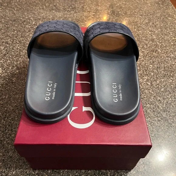 Gucci Blue midnight "GG" Monogram Slides Mens Size 9 - Picture 4 of 7